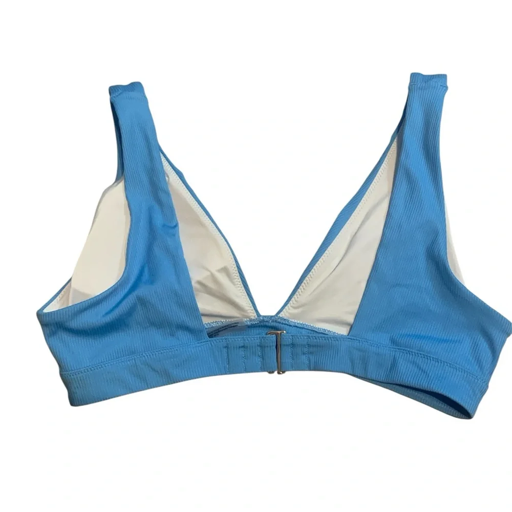 Victorias Secret M Blue Ribbed Triangle‎ Push Up Wide Strap Bikini Top VS New